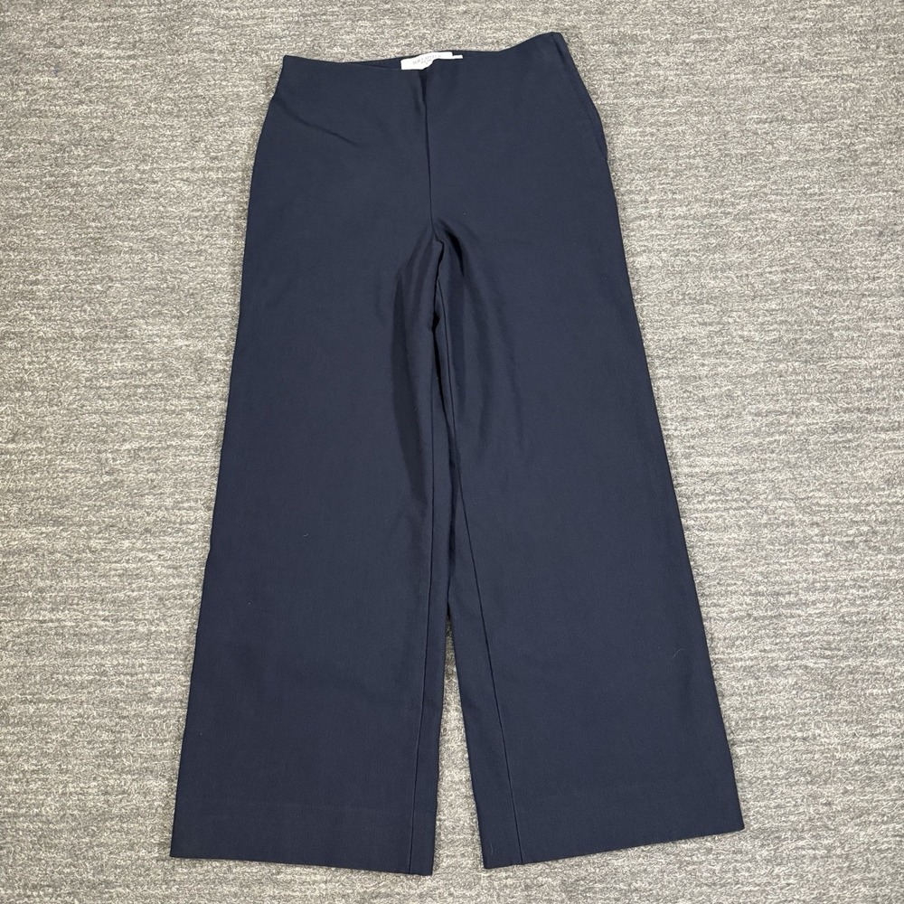 MM Lafleur Pants Women 6 Navy Cotton Stretch Wide Leg Mid Rise Ankle Career